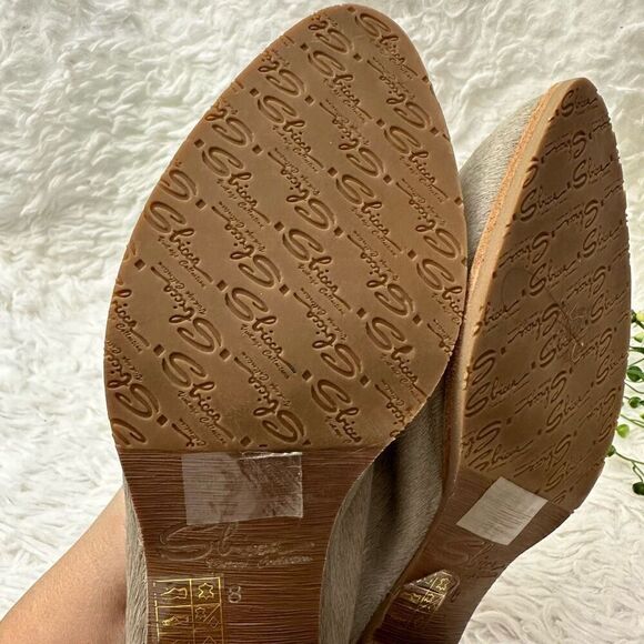 Sbicca Gray Leather Almond Toe Heeled Slip-on Mules Clogs size 8 Faux Fur - Picture 8 of 10